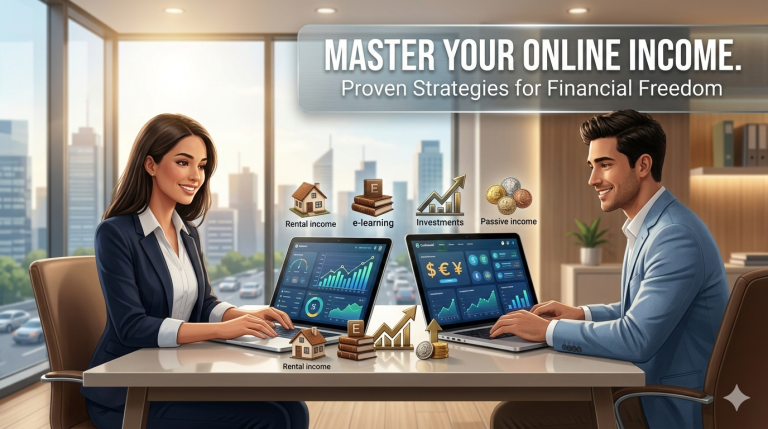 Couple working on their laptops at the table