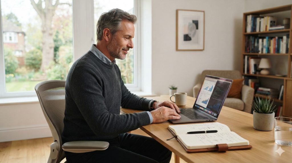Mature man learning online