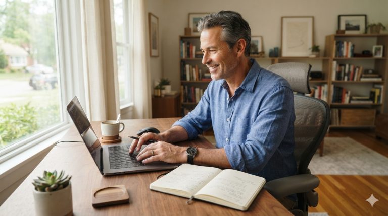 Mature man taking the first step towards building an online income